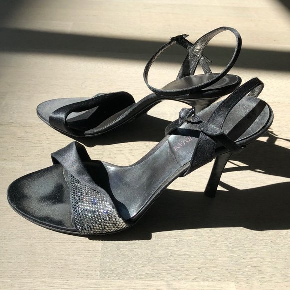 Giorgio Armani black satin rhinestone strappy sandals - Picture 6 of 8